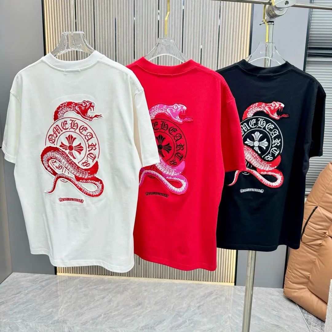 Chrome Hearts T-shirt Colorful Horse Hoof Sanskrit Embroidery logo round Neck Short Sleeve25ss New Pure Cotton Unisex Style T T-shirt OS Loose Fit Base Shirt Top Half Sleeve T-Shirt