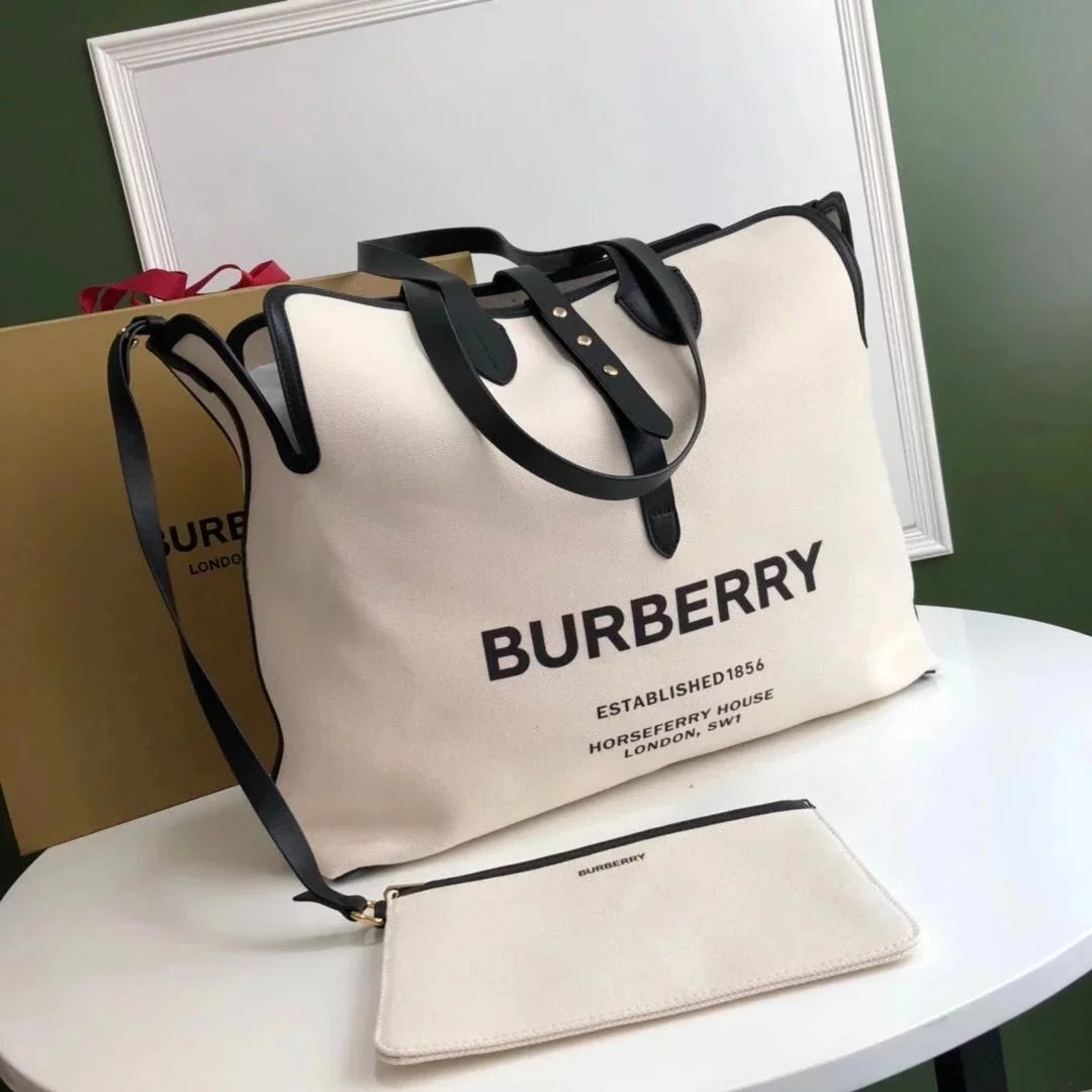 Burberry Women's Bag Top version Canvas Shopping Bag Original Order TheBelt Mini Top Handbag Women's Bag Large Capacity Totes Shoulder Bag Women's Bag