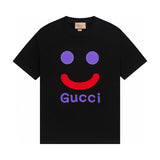 Gucci T-shirt Smiley Face Print on the Chest logo round Neck Short Sleeve25ss New Pure Cotton Unisex Style T T-shirt OS Loose Fit Base Shirt Top Half Sleeve T-Shirt