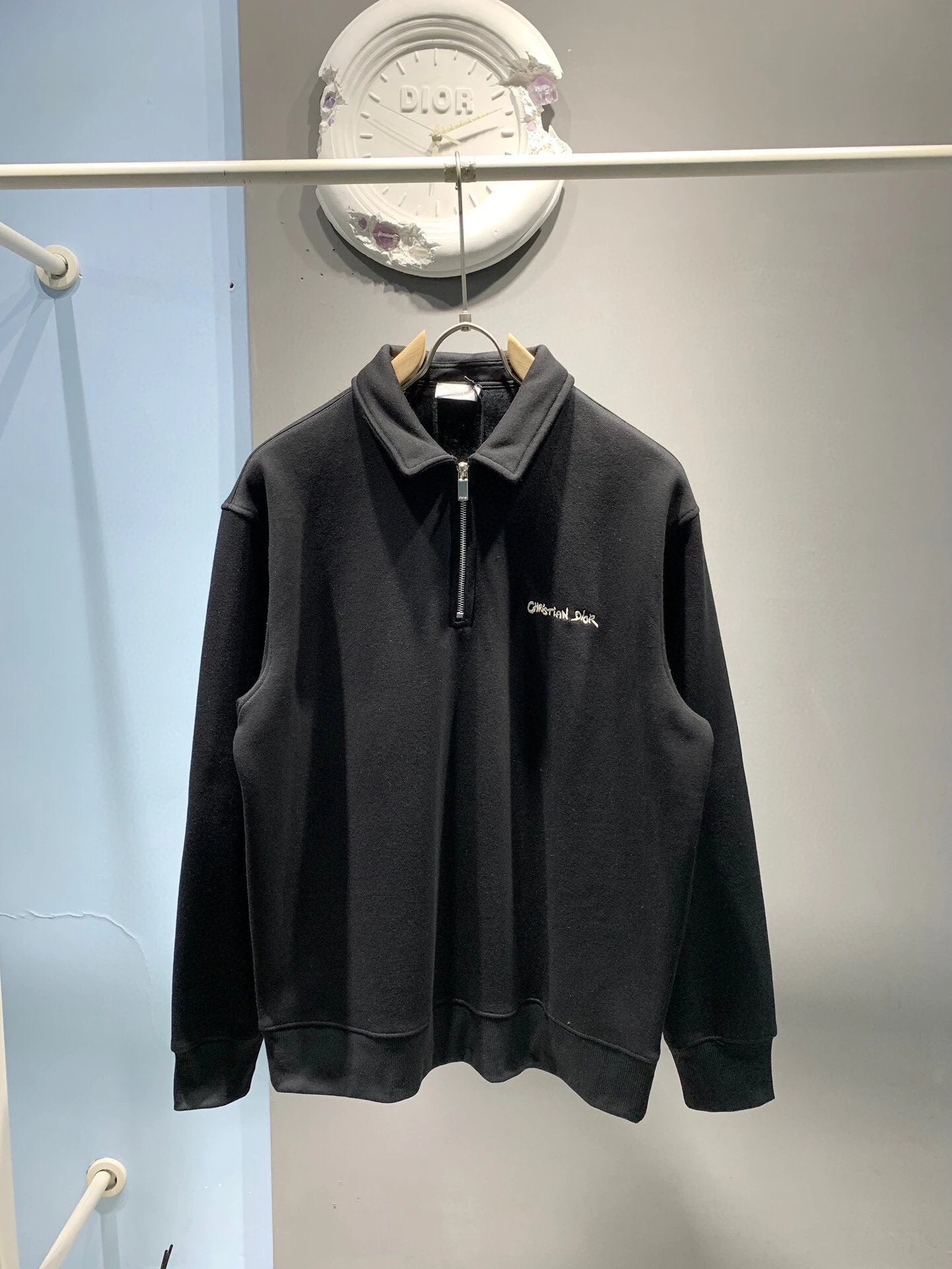 Dior Hoodie Embroidered Zipper Collar Sweatshirt Base Shirt Unisex
