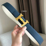 Hermes Belt Top version 【High Quality in Stock】New First Layer Cowhide Belt Men's and Women's H Buckle Business Casual Double-Sided Available Belt