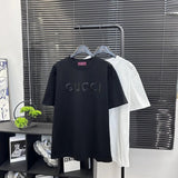 Gucci T-shirt 3d Front Chest Embroidery logo round Neck Short Sleeve25ss New pure cotton T Unisex T-Shirt OS Loose Fit Base Shirt Top Half Sleeve T-Shirt