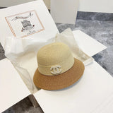 Chanel Hat Hat High Quality2024New Style Color Matching Bucket Hat Straw Hat