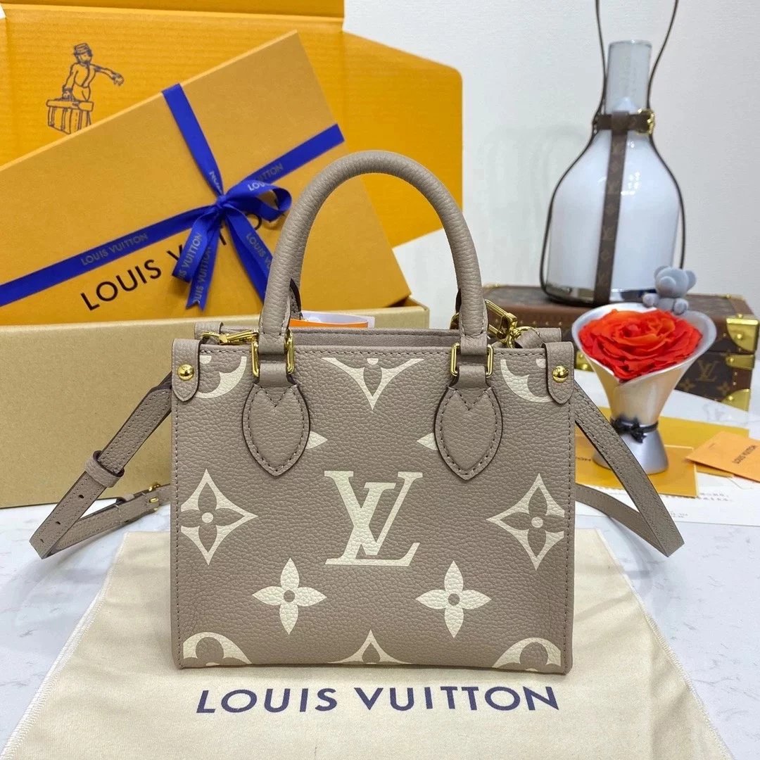 Louis Vuitton LV Women's Bag Top version 【Super MB Original Leather】Dynamic Chip All-Steel Hardware2024New Mini Ontheg Small Size Tote Bag Cowhide Print Portable Shoulder Bag Shopping Bag Women's Bag M45779M46833