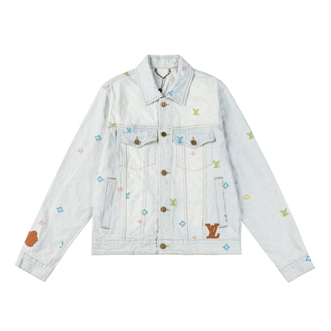 Louis Vuitton LV Jackets with Bamboo Joint sstyler Collaboration Jacquard Denim Jacket Fashion Simple Heavy Casual Short Denim Unisex Washed Vintage Turn-down Collar Jacket