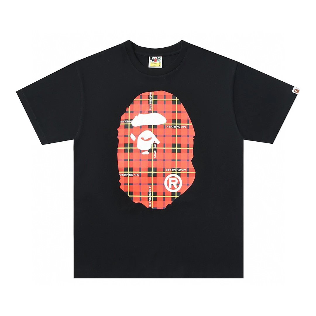 Bape T-shirt Top Version Plaid Men's and Women's Same Style Short Sleeve T T-shirt New