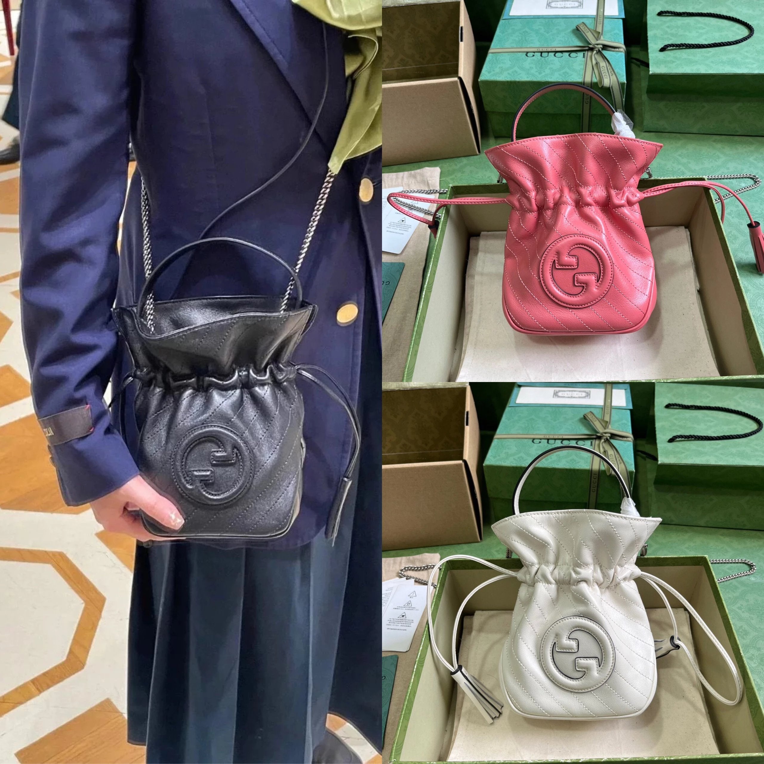 Gucci Women's Bag Top version 【Original Leather in Stock】New Blondie Series Mini Bucket Bag Drawstring Small Bucket Bag New Tassel Bucket Bag Handbag mini Small Bag Women's Bag Shoulder Messenger Bag760313