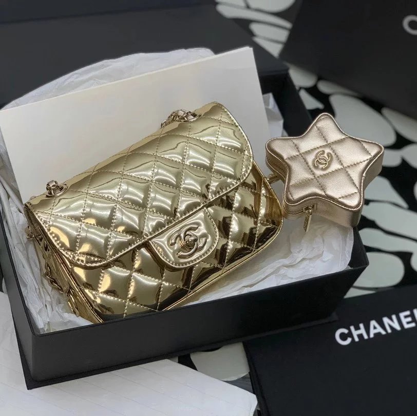 Chanel Women's Bag Top version 【Premium Original Leather】24C New CF Five-Pointed Star Double Chain Bag Five-Pointed Star Twin Bag CF Flap Bag Gold Silver**Original Leather Premium Women's Bag24C Five-Pointed Star Series XINGX Pendant CF Bag as4646