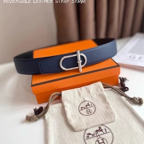Hermes Belt Top version 【Products in stock new】Belt Men's Leather Belt Double-Sided Available Smooth Buckle Business Casual Belt38MM