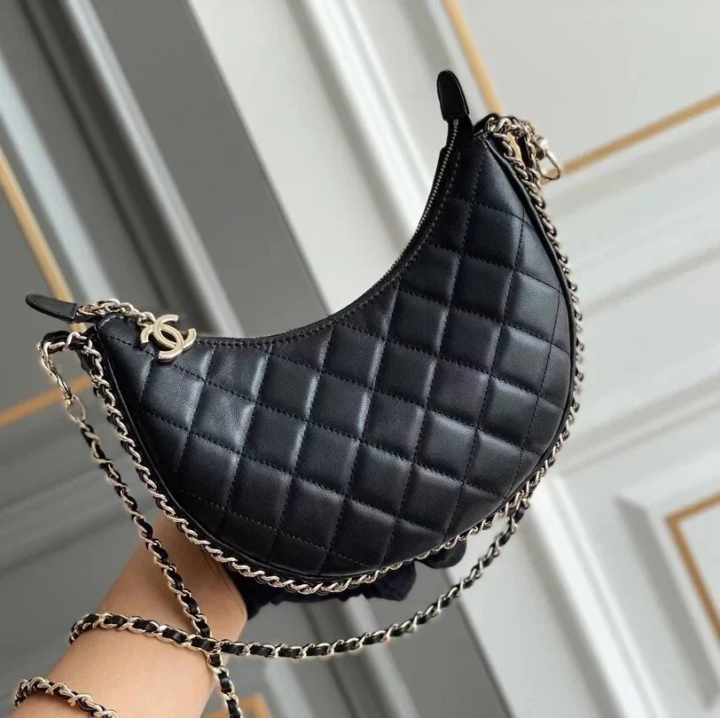 Chanel Women's Bag Top version 【Premium Edition】/23P New Selenodont Bag Moon Bag Hobos Underarm Bag Handbag mini Hula Hoop Bag Small Bag Chain Bag Crossbody Bag Shoulder Bag23P New Women's Bag