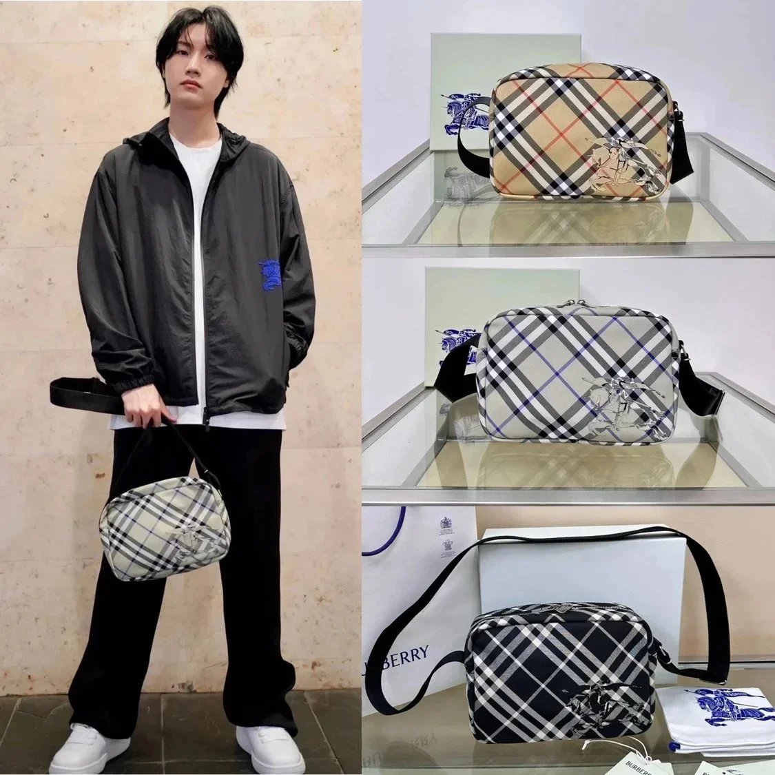 Burberry Men's Bag Top version 【Super Original Factory】Latest Male Vintage Equestrian Knight Messenger Bags Classic Canvas Plaid Men's Messenger Bag Camera Bag Large Capacity Men's Bag Summer Packet Messenger Bags