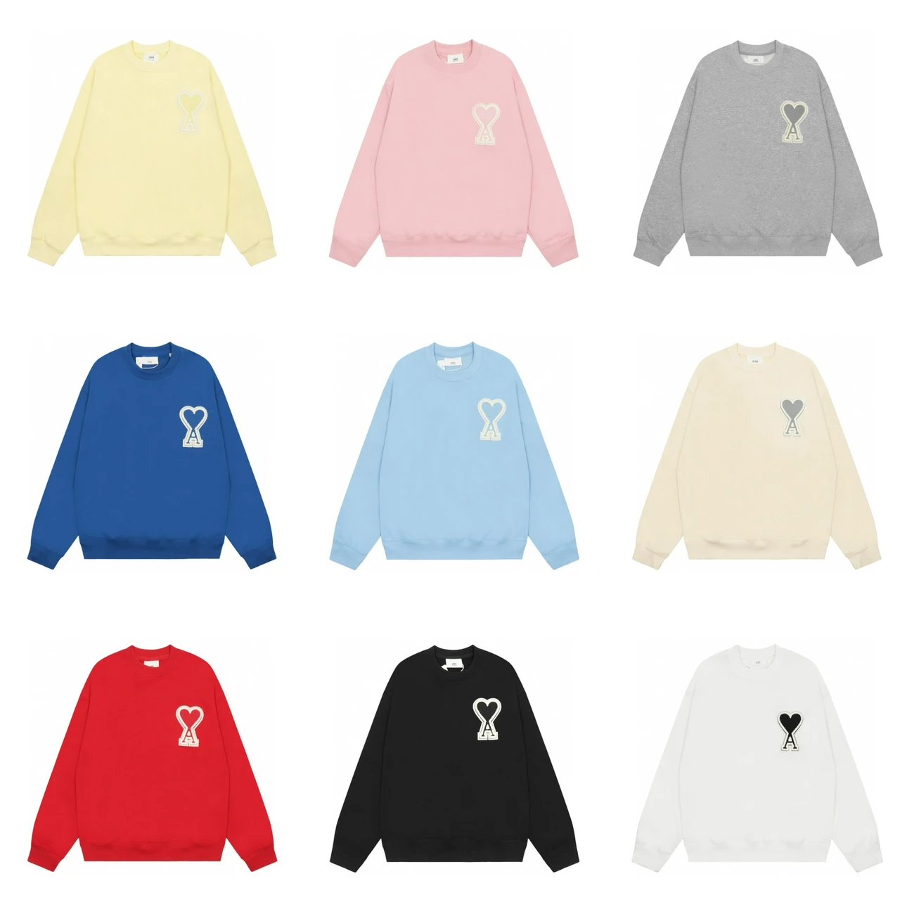 Ami Hoodie Top Version Sweater Big Love Embroidered Men's and Women's Same round Neck Loose Xiao Zhan Wang Yuan Same Style