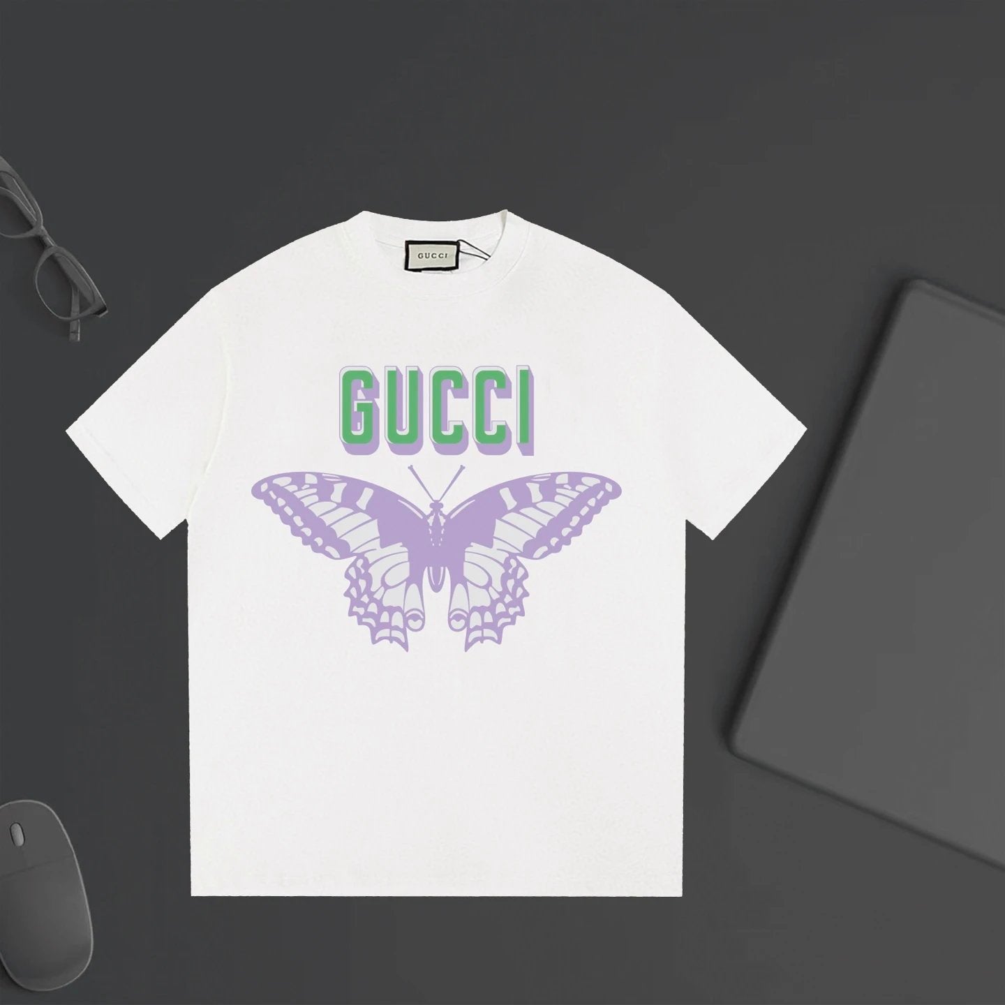 Gucci T-shirt Chest Butterfly Print logo round Neck Short Sleeve25ss New Pure Cotton Unisex Style T T-shirt OS Loose Fit Base Shirt Half Sleeve T-Shirt Top Half Sleeve