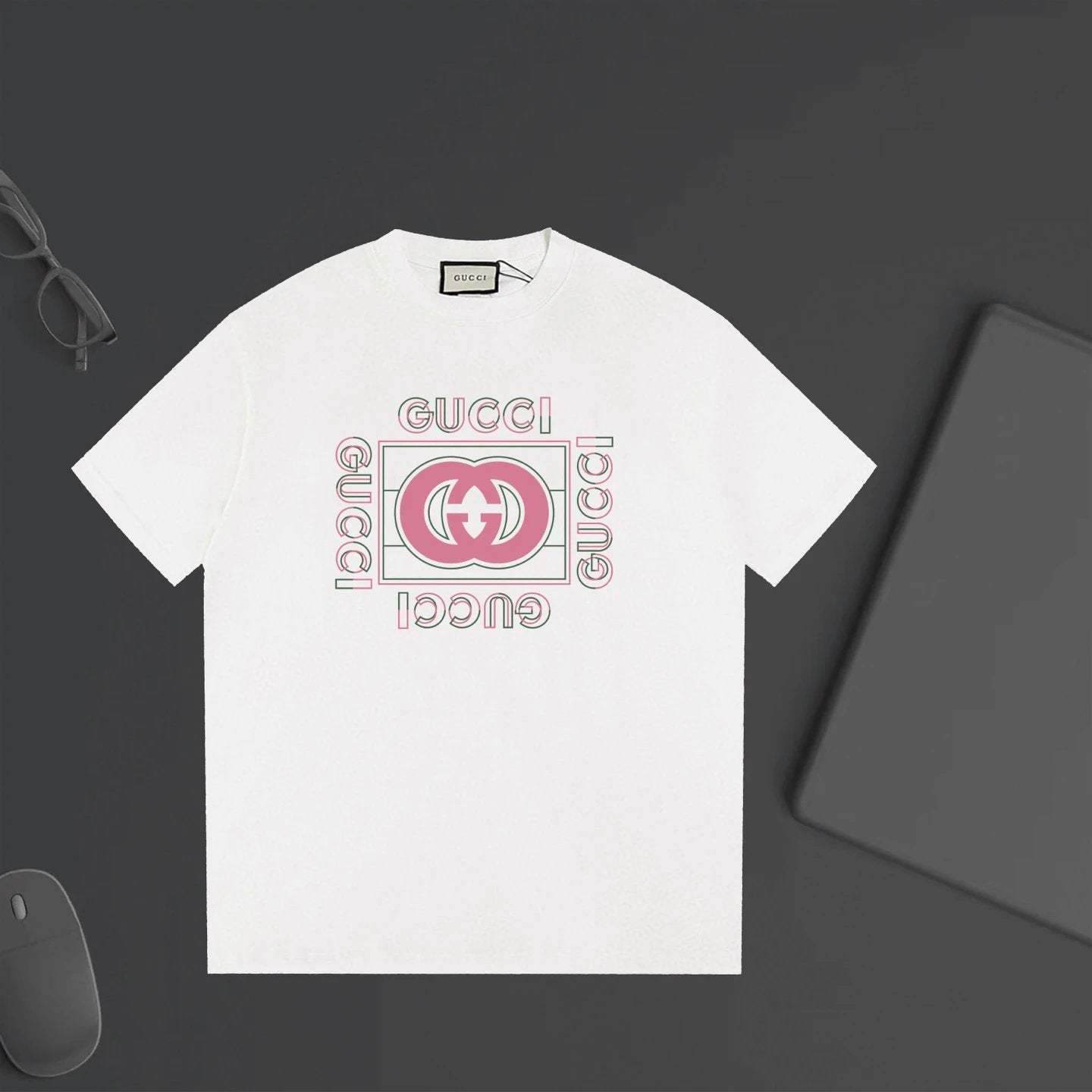 Gucci T-shirt Double-breasted G Letter Printing logo round Neck Short Sleeve25ss New pure cotton T Unisex T-Shirt OS Loose Fit Base Shirt Top Half Sleeve T-Shirt