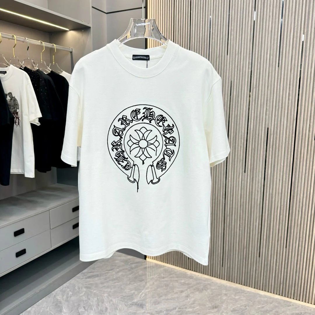 Chrome Hearts T-shirt Horseshoe logo round Neck Short Sleeve25ss New Pure Cotton Unisex Style T T-shirt OS Loose Fit Base Shirt Short Sleeve T-Shirt Top