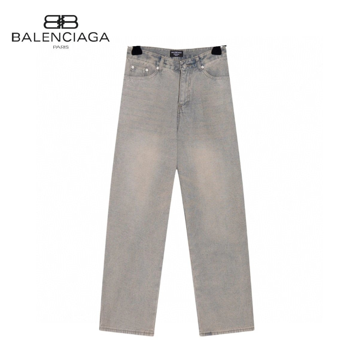 Balenciaga Jeans Refreshing Light Blue Texture logo25ss Spring Summer New Straight Slim Fit Jeans Unisex Loose Fit Long Pants