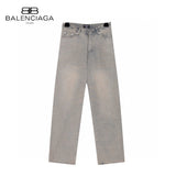 Balenciaga Jeans Refreshing Light Blue Texture logo25ss Spring Summer New Straight Slim Fit Jeans Unisex Loose Fit Long Pants