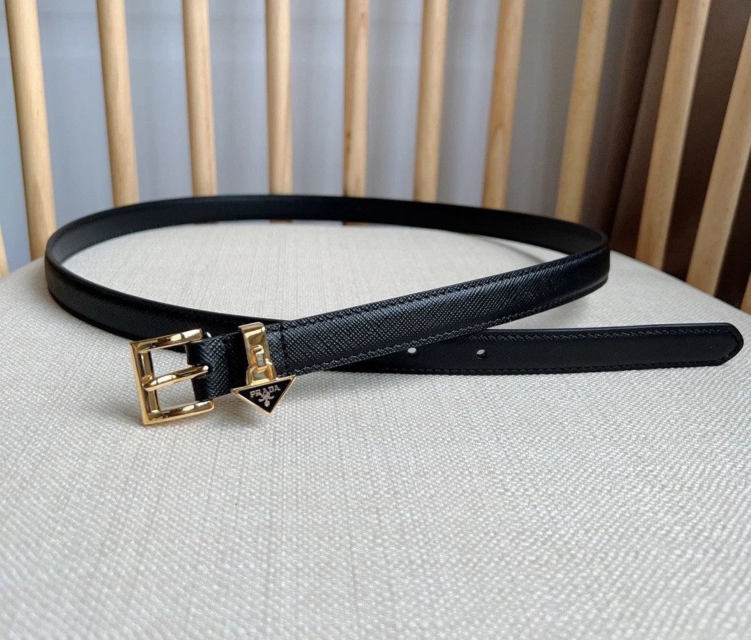 PRADA Belt Top version 【First Layer Cowhide】/Women's Belt Width2.0cm Quality Counter Full Set of Packaging Tape Chips nfc Anti-Counterfeiting Double-Sided Top Layer Leather Belt Body Matching Original Classic Triangle Mark Buckle Original Leather Cowhide