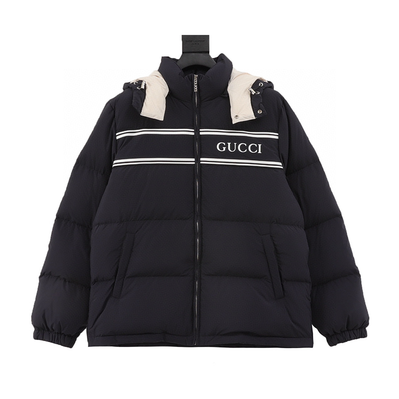 Gucci Down Jacket Chest logo Stripe Braid Hooded down Jacket Men and Women Same Style