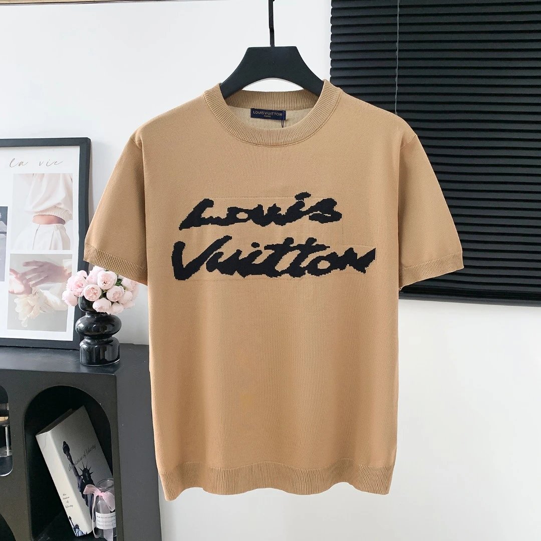 Louis Vuitton LV T-shirt Unique Letter Knit on Chest logo round Neck Short Sleeve25ss New pure cotton T Unisex T-Shirt OS Loose Fit Base Shirt Top Half Sleeve T-Shirt