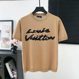 Louis Vuitton LV T-shirt Unique Letter Knit on Chest logo round Neck Short Sleeve25ss New pure cotton T Unisex T-Shirt OS Loose Fit Base Shirt Top Half Sleeve T-Shirt