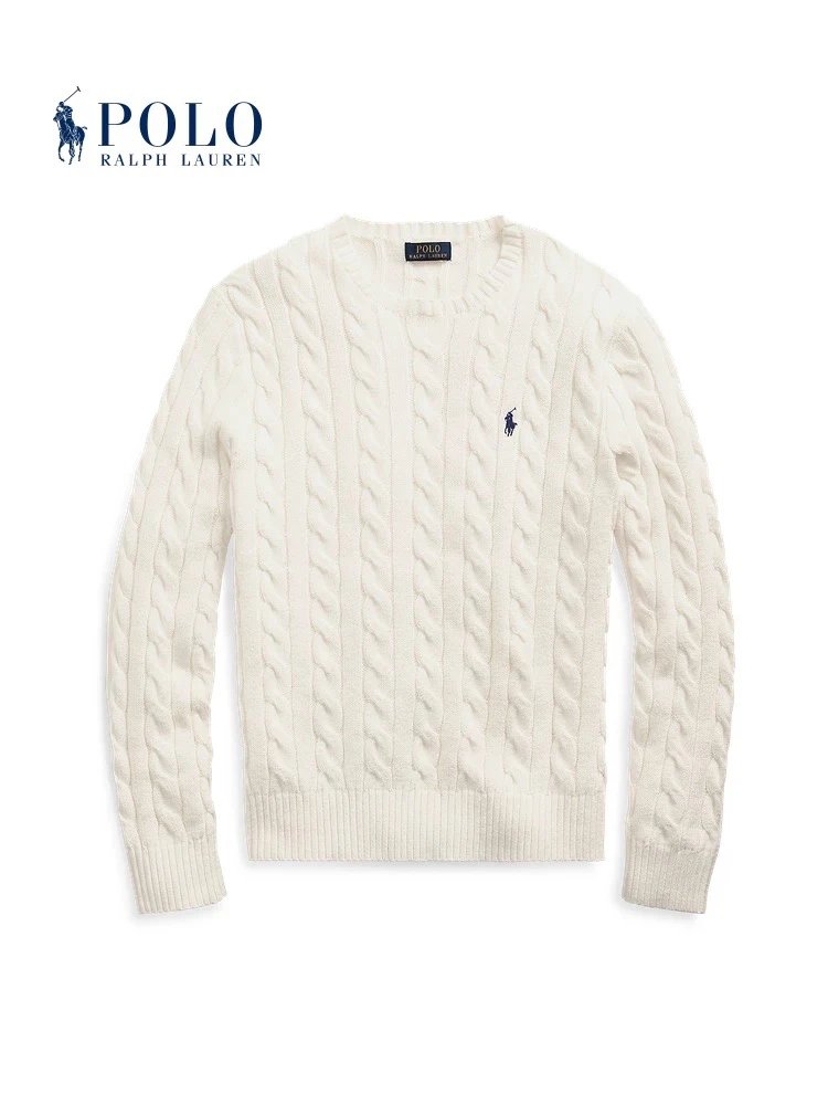 Ralph Lauren Sweater Top Version Standard Men's and Women's Solid Color Autumn Cable-Knit Pullover Sweater Long Sleeve Top Retro American Sweater