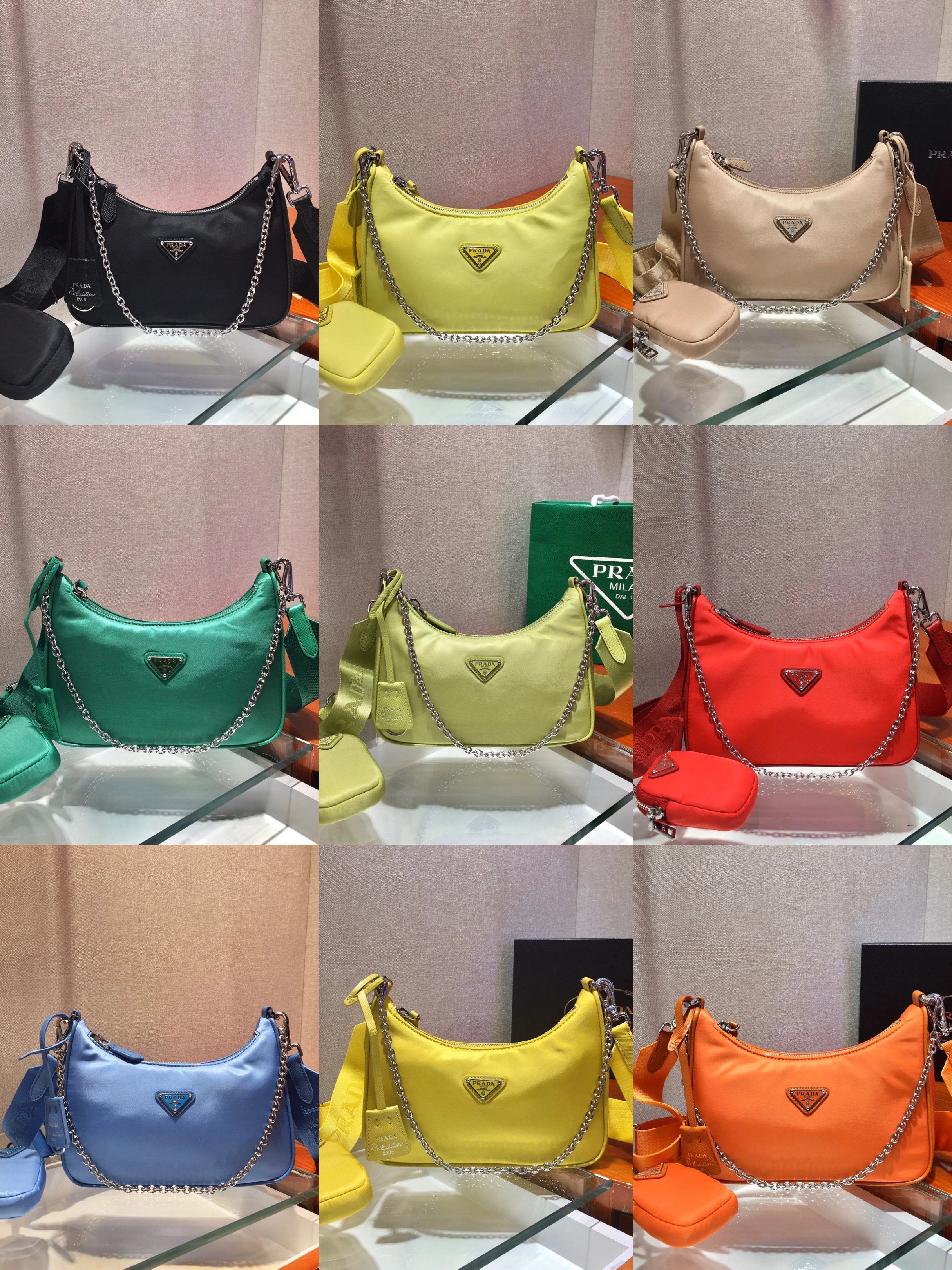 PRADA Bag Top version Original Order2020Re-Edition Autumn and Winter New Three-in-One Nylon Shoulder Girdle Hobo Nylon Shoulder Bag Underarm Bag Handbag Women's Bag1BH204