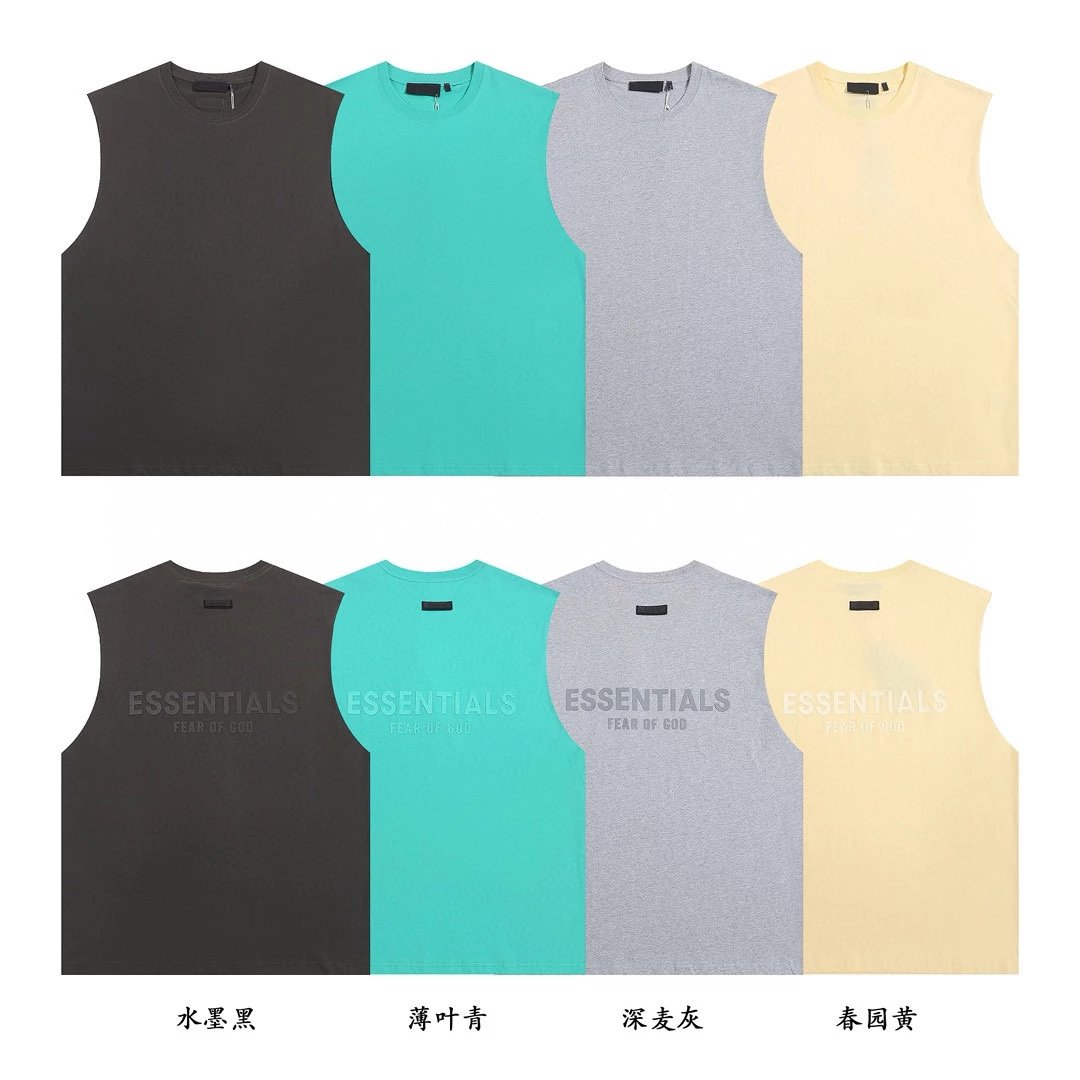 ESSENTIALS T-shirt Top Version American Couple20Double Line Letter Silicone Vest Bottoming Shirt Fashion