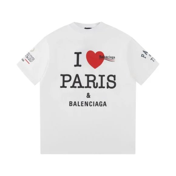 Balenciaga T-shirt I love Paris English Print on the Chest logo round Neck Short Sleeve25ss New Pure Cotton Unisex Style T T-shirt OS Loose Fit Base Shirt Half Sleeve T-Shirt Top Half Sleeve