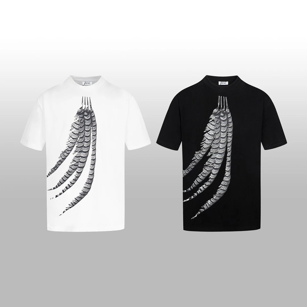 LOEWE T-shirt Feather Print on the Chest logo round Neck Short Sleeve25ss New pure cotton T Unisex T-Shirt OS Loose Fit Base Shirt Top Half Sleeve T-Shirt
