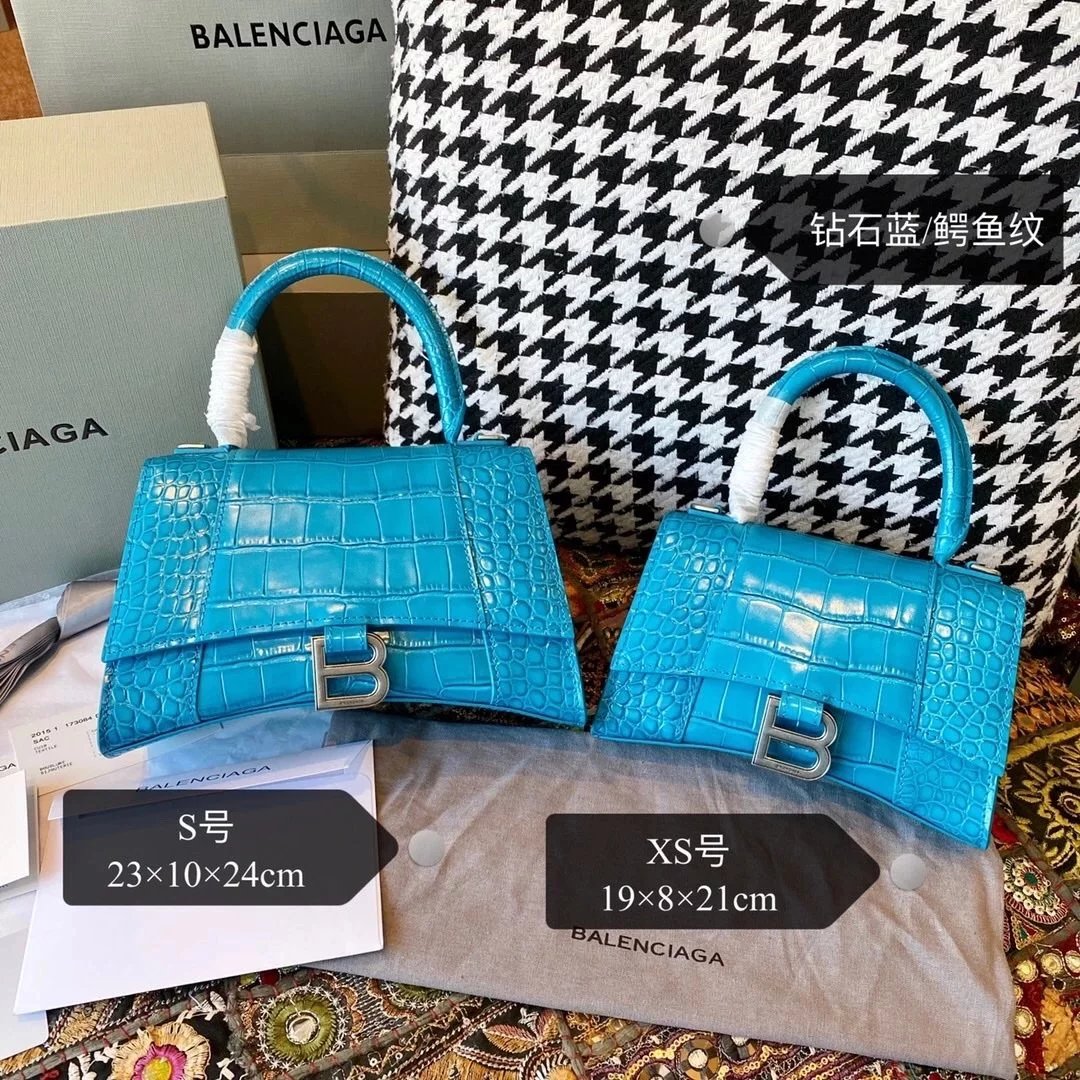 Balenciaga Bag Top version 【Level Surrogate Shopping】Hourglass Bag ahourglass Hourglass Bag Crocodile Leather Litchi Grain Cowhide XS No. S Women's Crossbody Bag