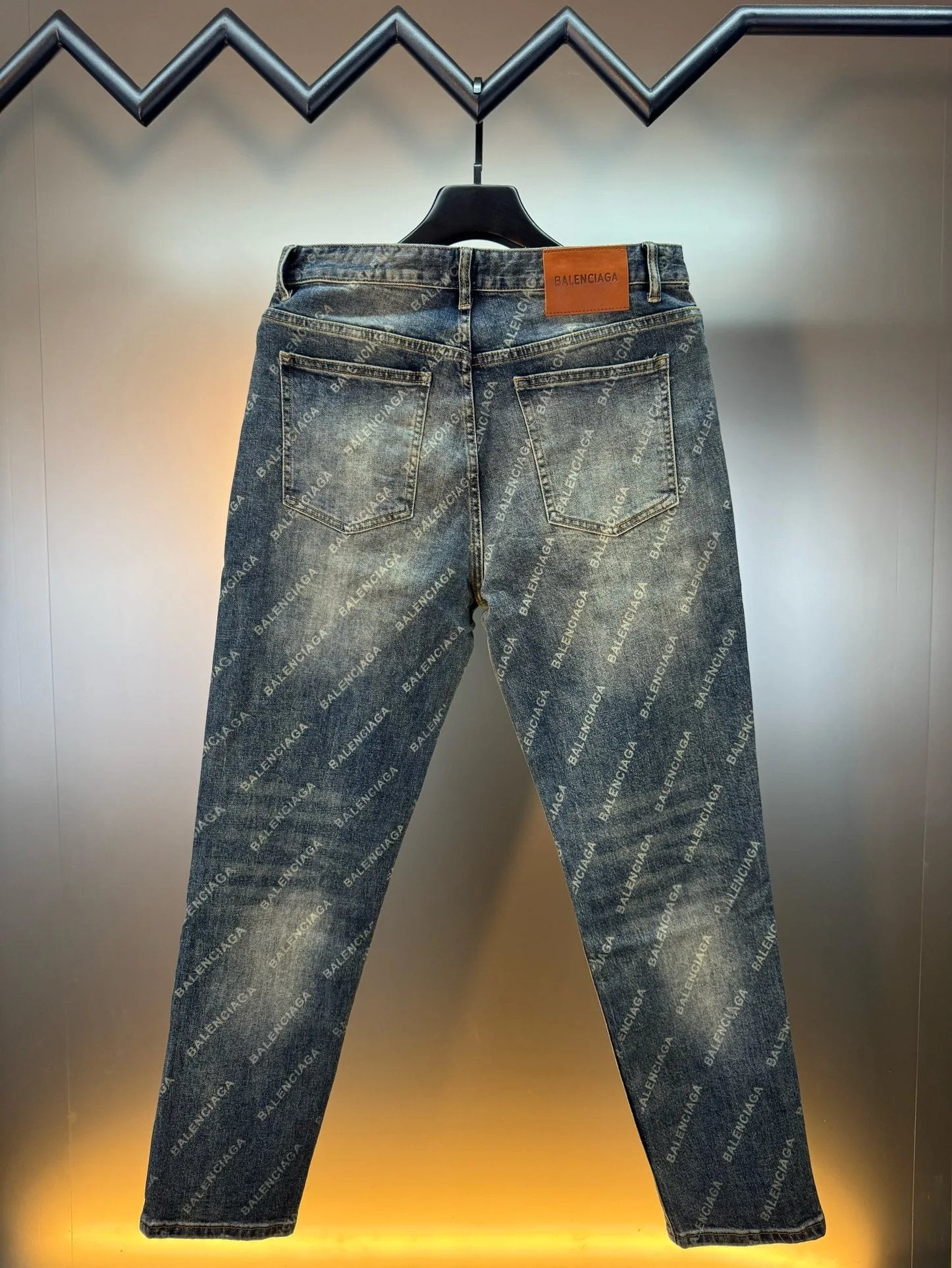 Balenciaga Jeans over Printed Letters logo Washed Blue Jeans Autumn Winter New Straight Leg Loose Casual Wide Leg High Waist