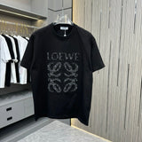 LOEWE T-shirt Dot Print with Leather Appliqué Embroidery Craft logo round Neck Short Sleeve25ss New Pure Cotton Unisex Style T T-shirt OS Loose Fit Base Shirt Half Sleeve T-Shirt Top Half Sleeve