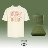 Gucci T-shirt Double-breasted G Letter Printing logo round Neck Short Sleeve25ss New Pure Cotton Unisex Style T T-shirt OS Loose Fit Base Shirt Half Sleeve T-Shirt Top Half Sleeve