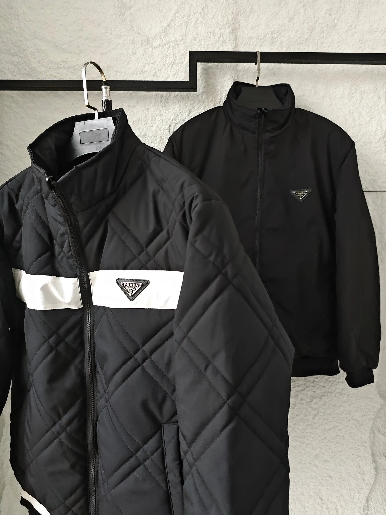 PRADA Jackets Triangle Logo Stand Collar Reversible Cotton Jacket with Arm Letter Embroidery Thickened Coat Warm Unisex