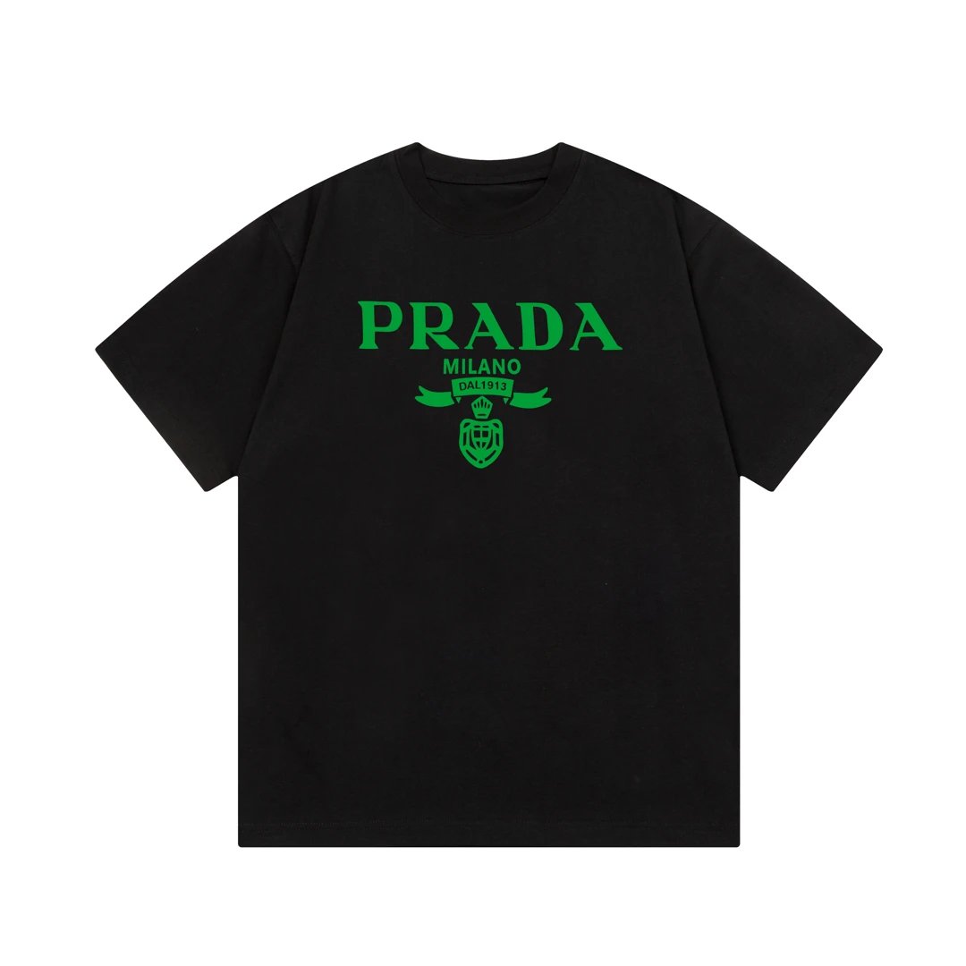 PRADA T-shirt Chest Letter Print Logo Logo Crew Neck Short Sleeve25ss New Pure Cotton Unisex Style T T-shirt OS Loose Fit Base Shirt Top Half Sleeve T-Shirt