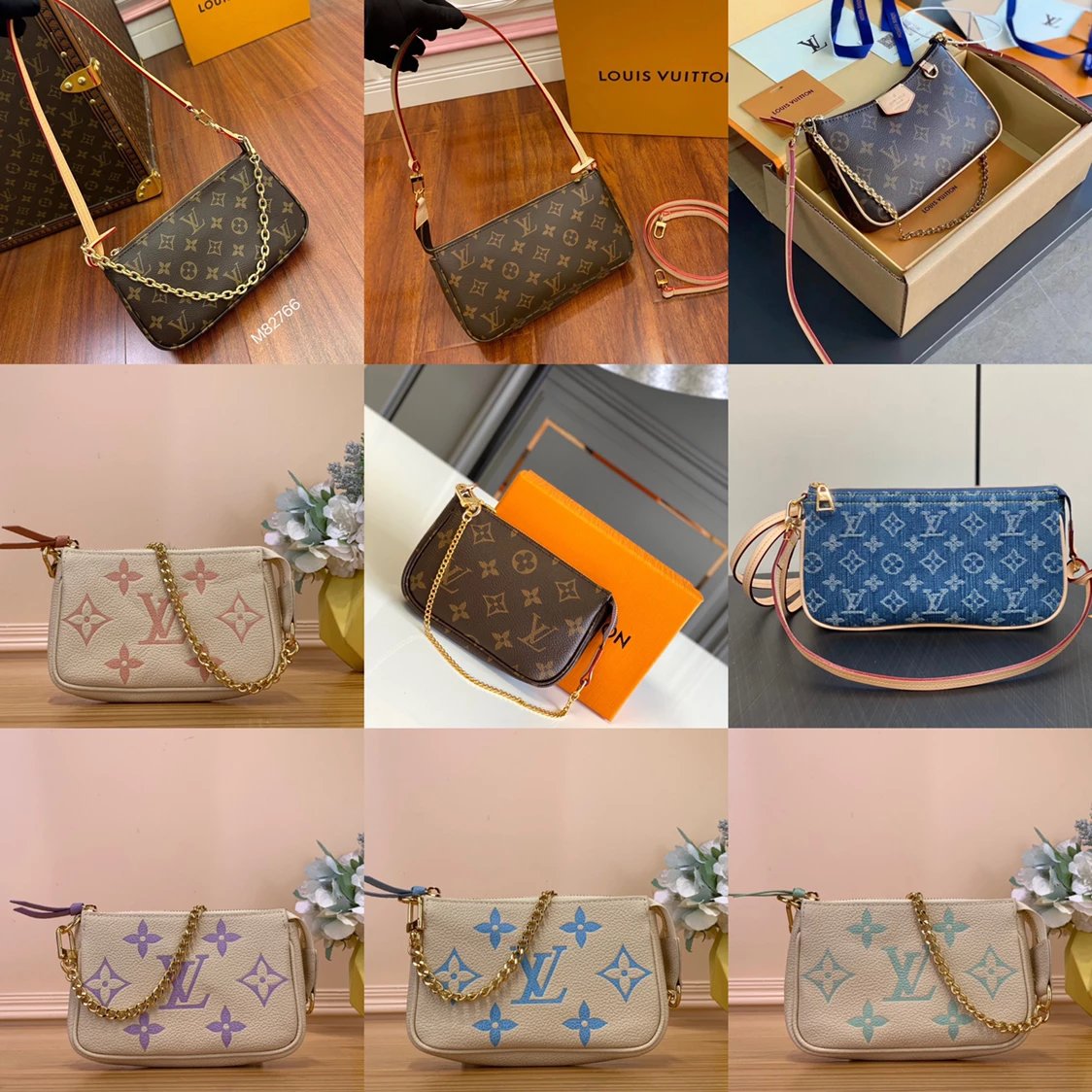 Louis Vuitton LV Women's Bag Top version Mid-Ancient Presbyopic Mahjong Bag Zipper Style Small Shoulder Bag Underarm Bag Coin Purse Hand Bag Handbag Shoulder Bag Messenger Bag Women's Bag Women's Bag M40712M82766M80349M58009New Purple Printing Matcha Gree
