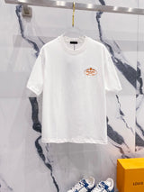 PRADA T-shirt Crown Embroidery Small Letters LOGO Logo Crew Neck Short Sleeve Pure Cotton Unisex T T-shirt OS Loose Fit Casual T-Shirt