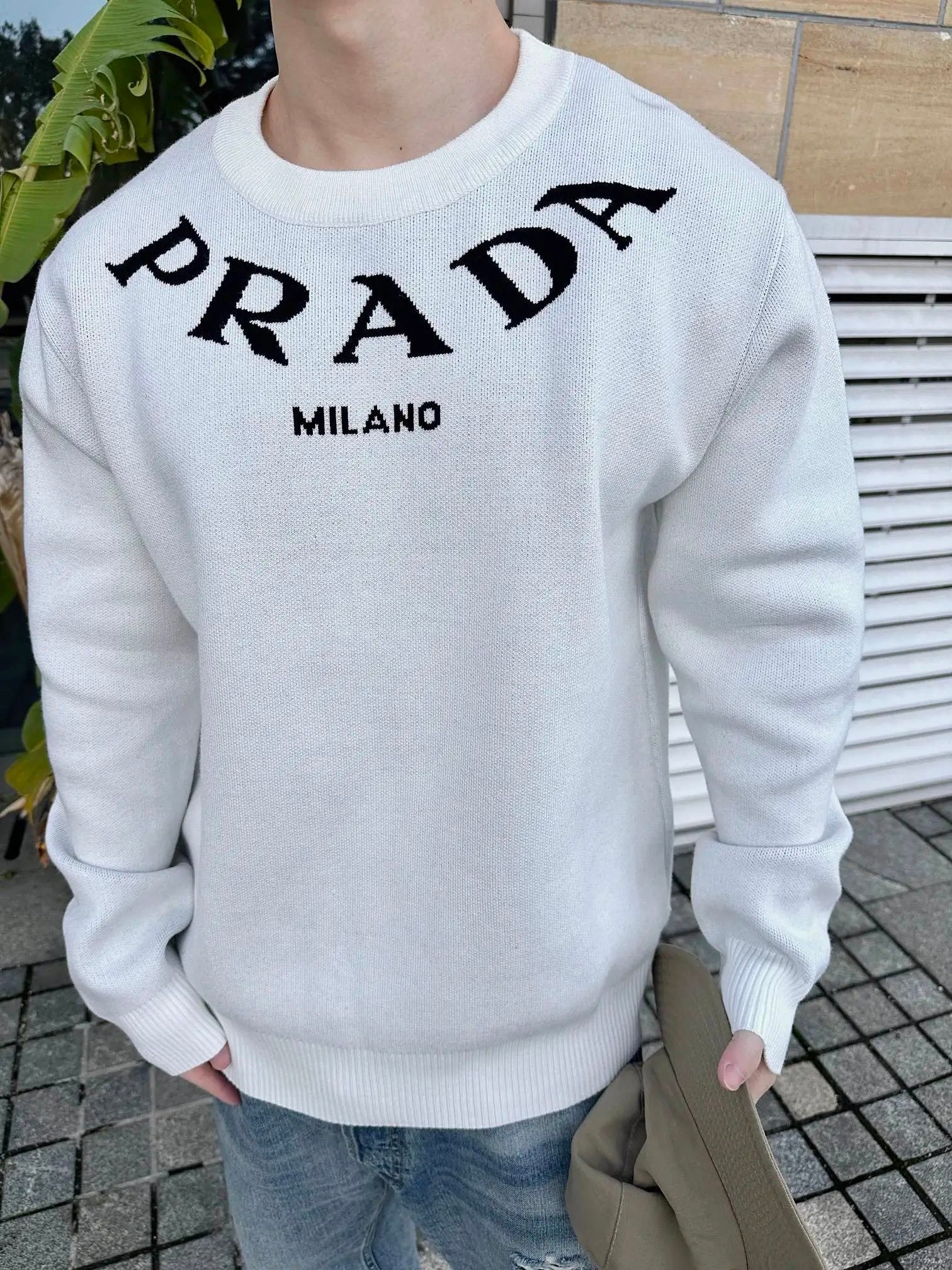 PRADA Sweater Yarn-dyed Letters LOGO Knitted Crew Neck Sweater Long Sleeve Pullover Thickened Lazy Style OS Loose Fit Jacket Unisex Same Style Inner Versatile Casual Top