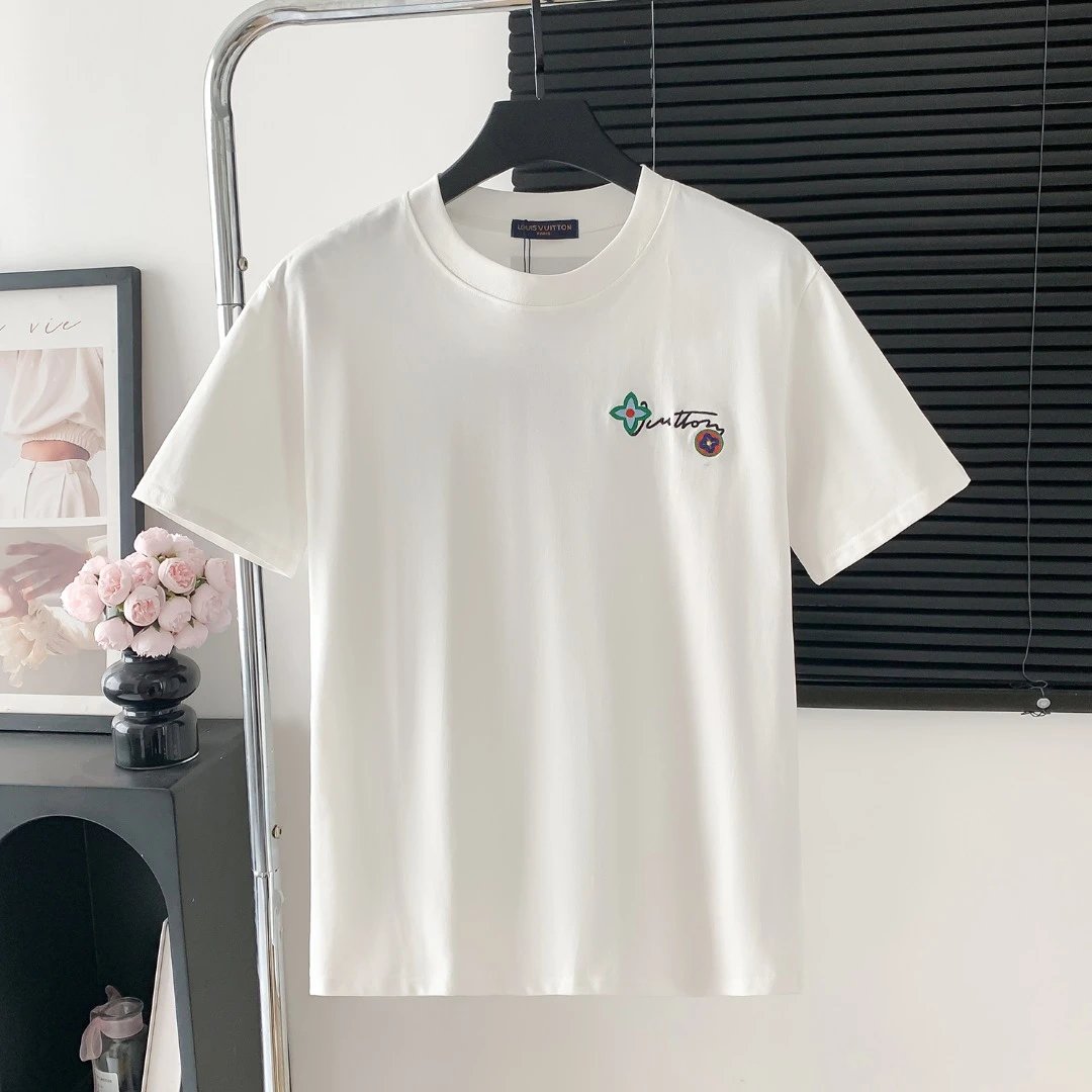 Louis Vuitton LV T-shirt Back logo Embroidered Letter Crew Neck Short Sleeve25ss New Pure Cotton Unisex Style T T-shirt OS Loose Fit Base Shirt G Home Top Half Sleeve T-Shirt