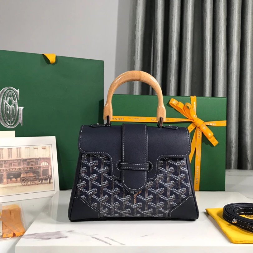 Goyard Bag Top version Saigon Bag Saigonmini Wooden Handle Handbag New Version Silk Screen Saigon Bag Shoulder Messenger Bag Kelly Women's Bag