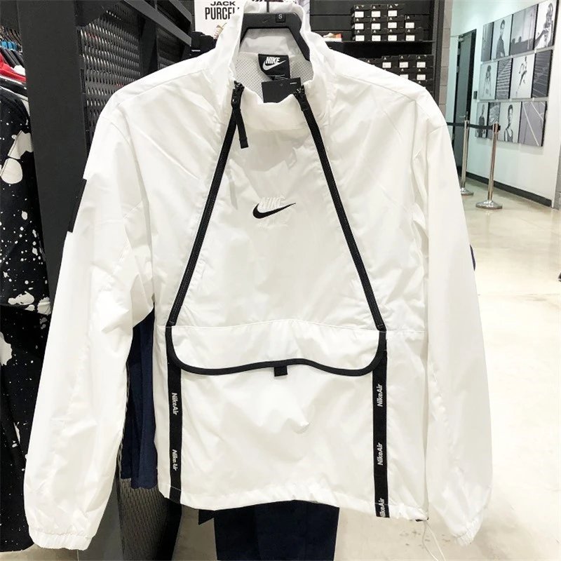 Nike Jackets Spring and Autumn Vintage Chain Large Pocket Stand Collar Woven Reflective Charge Windbreaker Jacket Men and Women CU4119