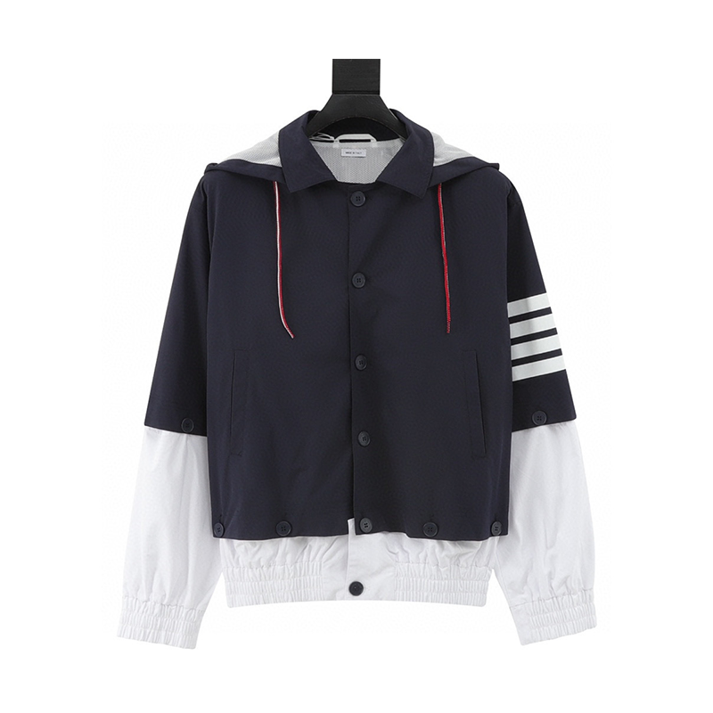 Thom Browne Jackets Detachable Stitching Woven Jacket Hooded Jacket for Men and Women