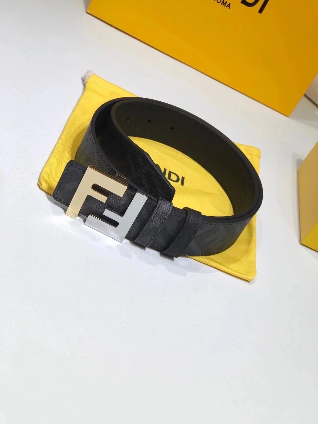 FENDI Belt Top version Double F Buckle4cm Belt Imported from Italy Cowhide Leather Pure Original Leather Men's Belt Smooth Buckle Men's Belt