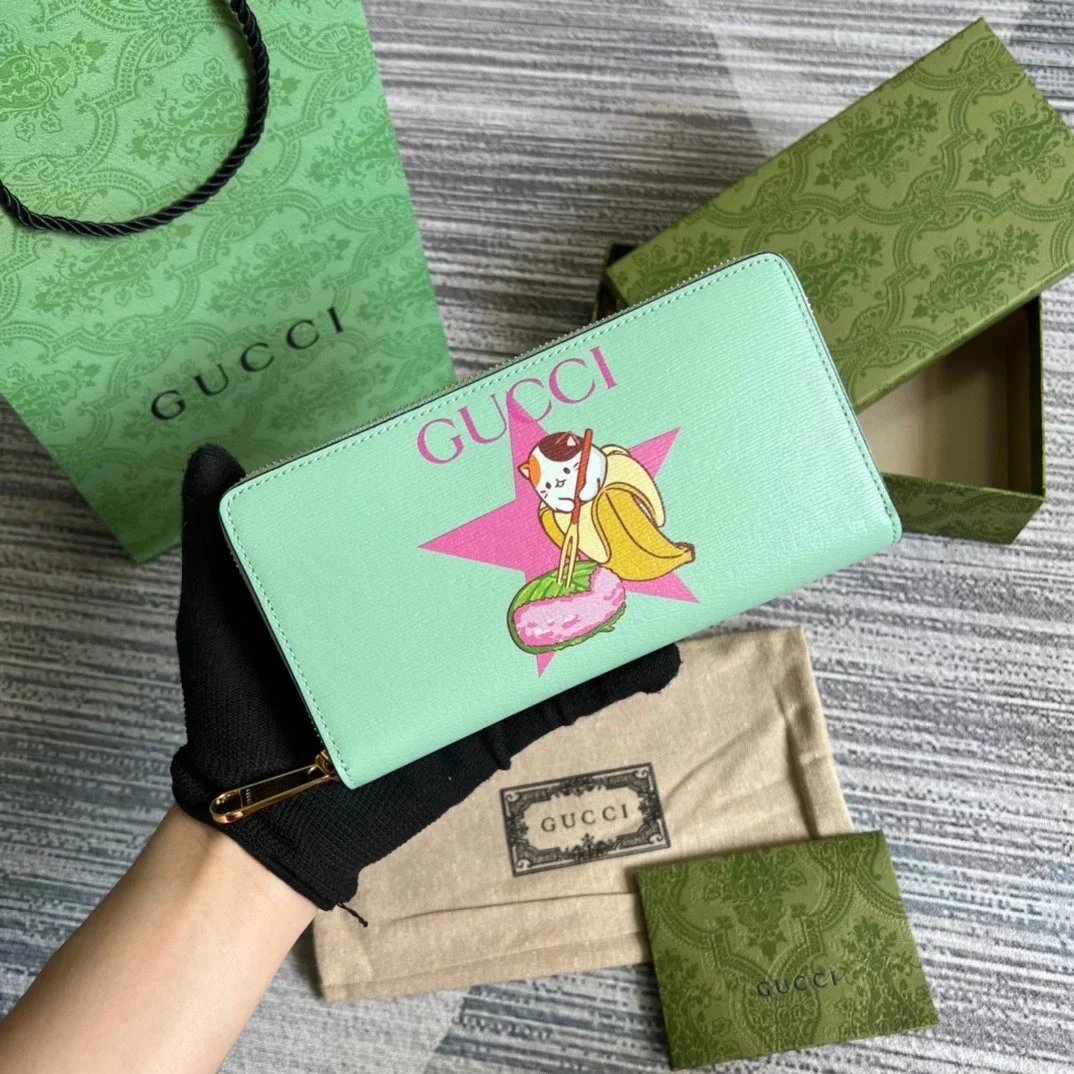 Gucci Wallet Top version 【**Customized Plate】New Women's Long Purse Wallet Zipper Wallet Rainbow and XINGX Bananya Printed Zipper Wallet Bananya Printed, Female Handbag Mobile Phone Number Full Leather Cowhide Wallet Wallet Card Holder Multifunctional Bag