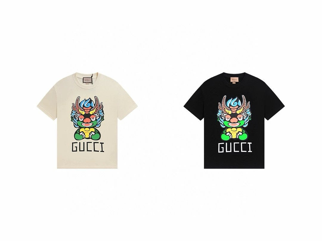Gucci T-shirt Cartoon Kirin Print on the Chest logo round Neck Short Sleeve25ss New Pure Cotton Unisex Style T Casual T-Shirt Base Layer Shirt OS Loose Fit Half Sleeve Top Plus Size