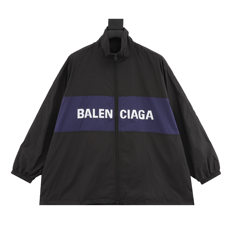 Balenciaga Jackets Black and Blue Stitching Slogan Shell Jacket Jacket Jacket for Men and Women