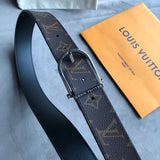 Louis Vuitton LV Belt Top version 【Counter Quality】The Most New Belt3.5cm Men's Belt Metal Buckle Men's Leather Belt with Classic Presbyopic Checkered Belt with Genuine Goods Packaging No Problem in and out of the Counter Versatile Casual Fashion Formal W