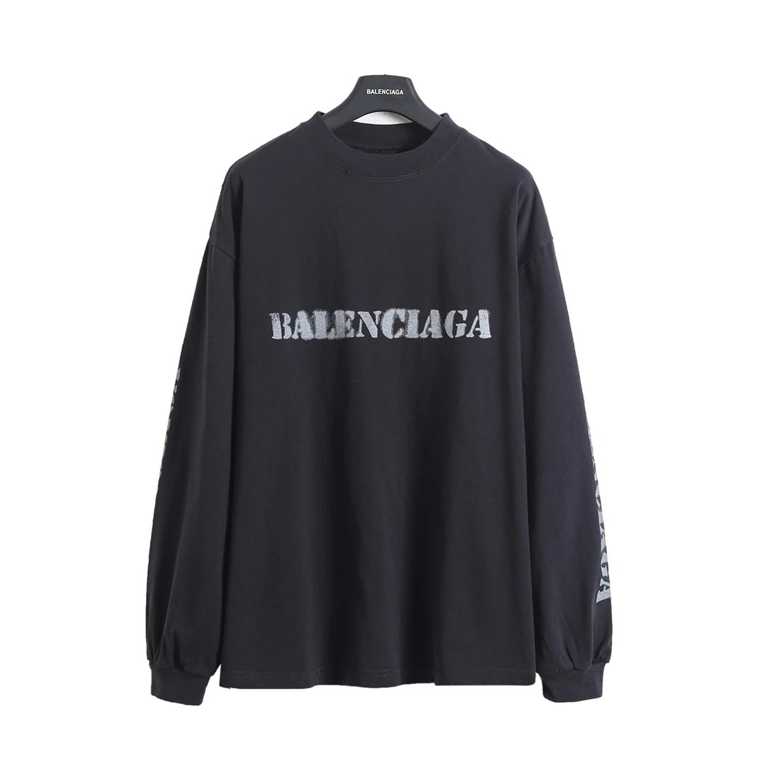 Balenciaga Hoodie 24FW Fuzzy Letter Print Long Sleeve T Pullover Sweatshirt Unisex Sports Casual Loose Fit Versatile New Autumn Winter Collection