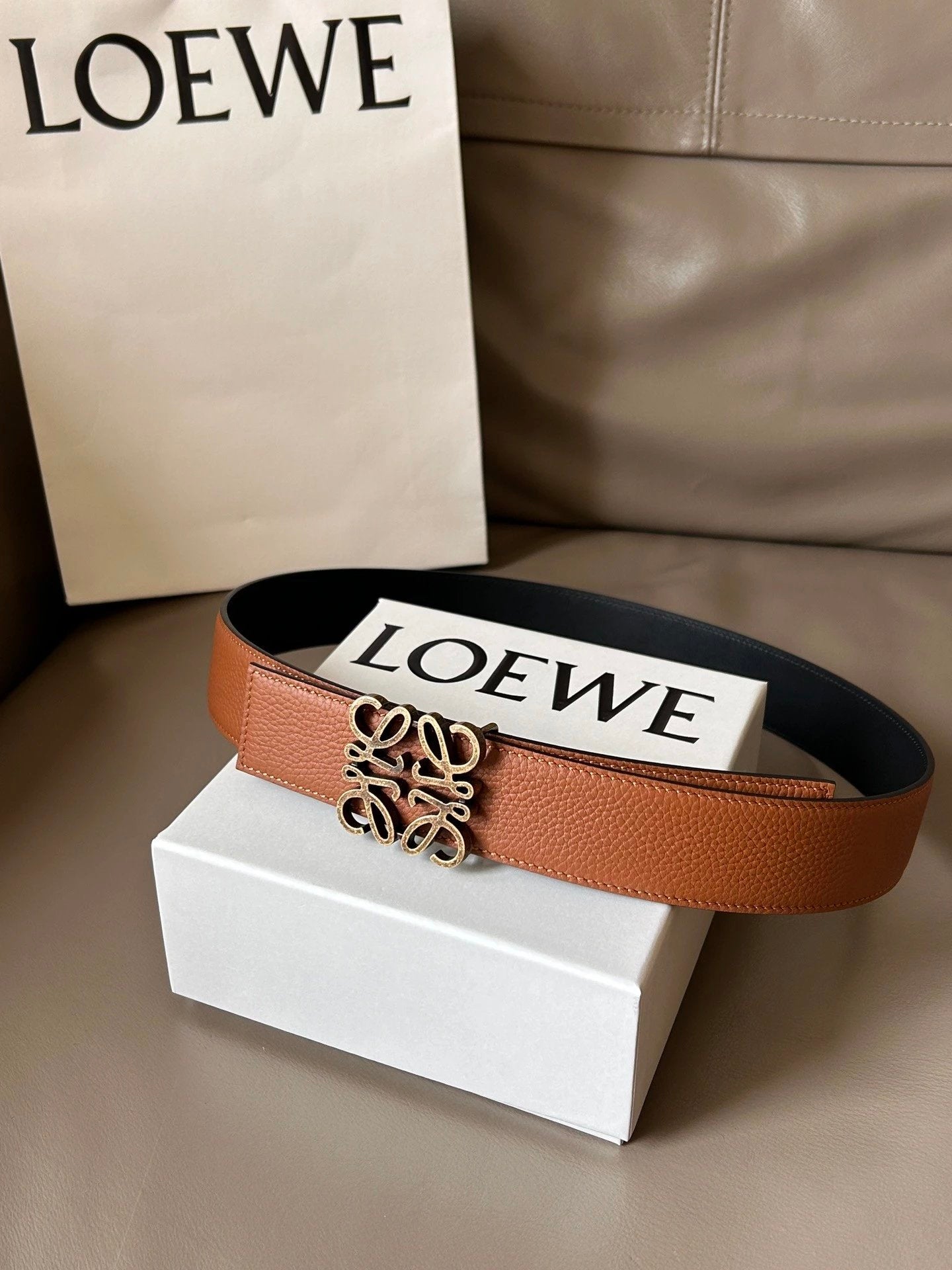 LOEWE Belt Top version Belt Genuine Cattlehide Leather Surface Original Single Original Single Double-Sided First Layer Original Cowhide4.0Men's Leather Belt Man's Belt Men's Belt Business Casual Pants Belt Men's Business Casual Belt Belt Men's High-End B